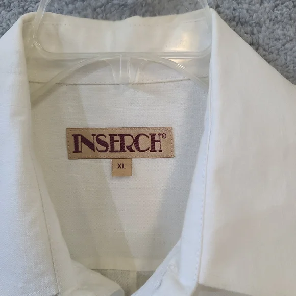*$$$ DROP* LINEN White  Short Sleeve Shirt. Brand INSERCH - Picture 2 of 13